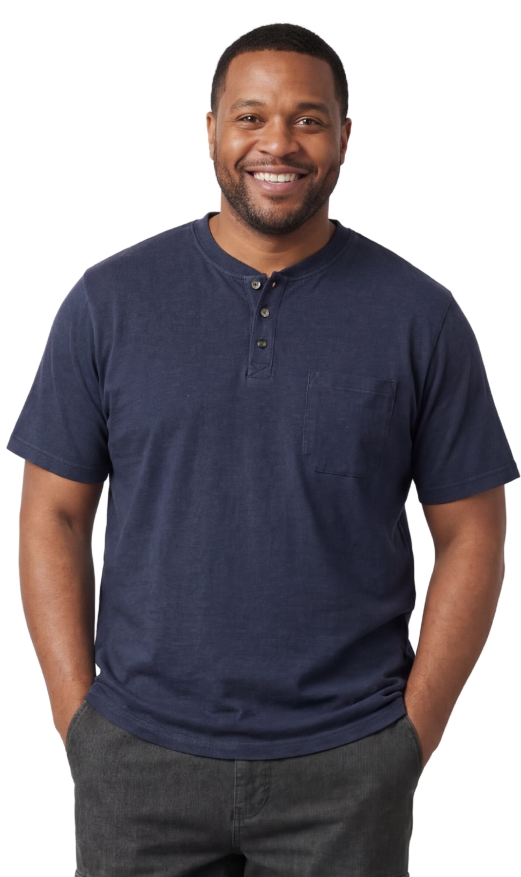Men's Short Sleeve Henley Relaxed Fit Shirt with Pocket