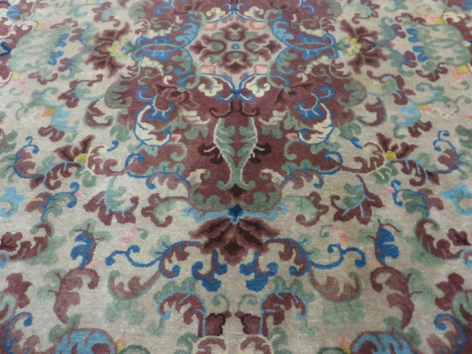 8' X 10' Vintage Handmade Chinese Art Deco Peking Nichols Wool Rug Flowers Nice