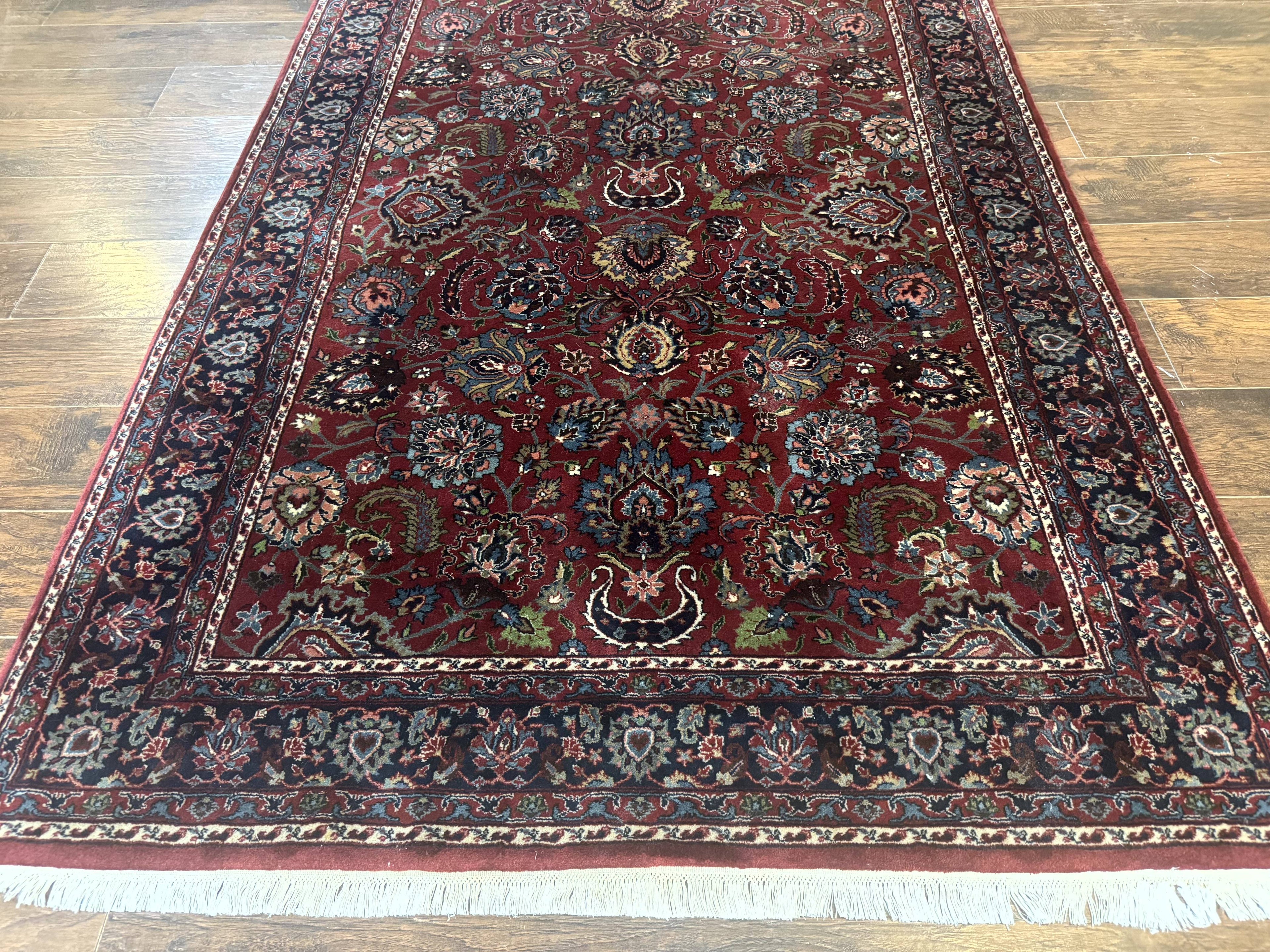 Indo Persian Rug 5x7, Vintage Traditional Floral Carpet, Burgundy and Navy Blue