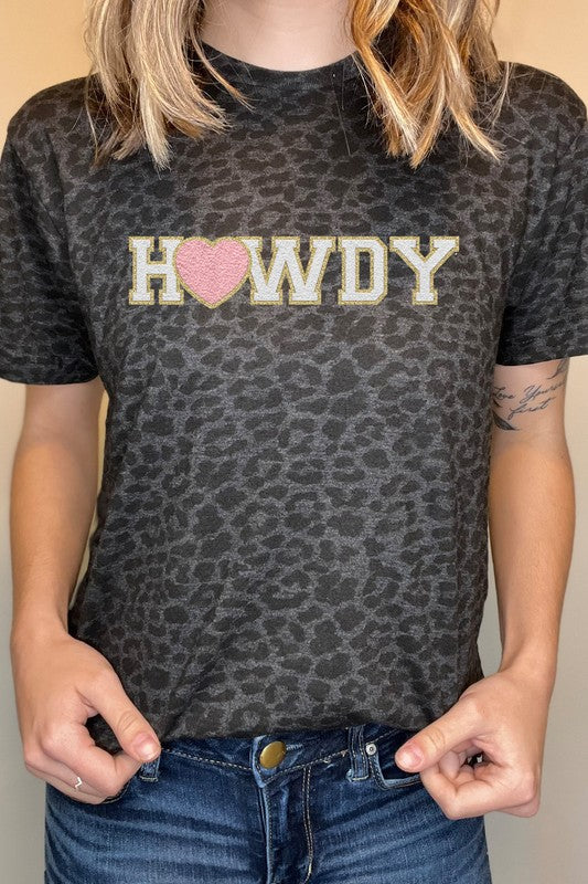 Howdy Faux Chenille Valentines Black Leopard Tee T-Shirt