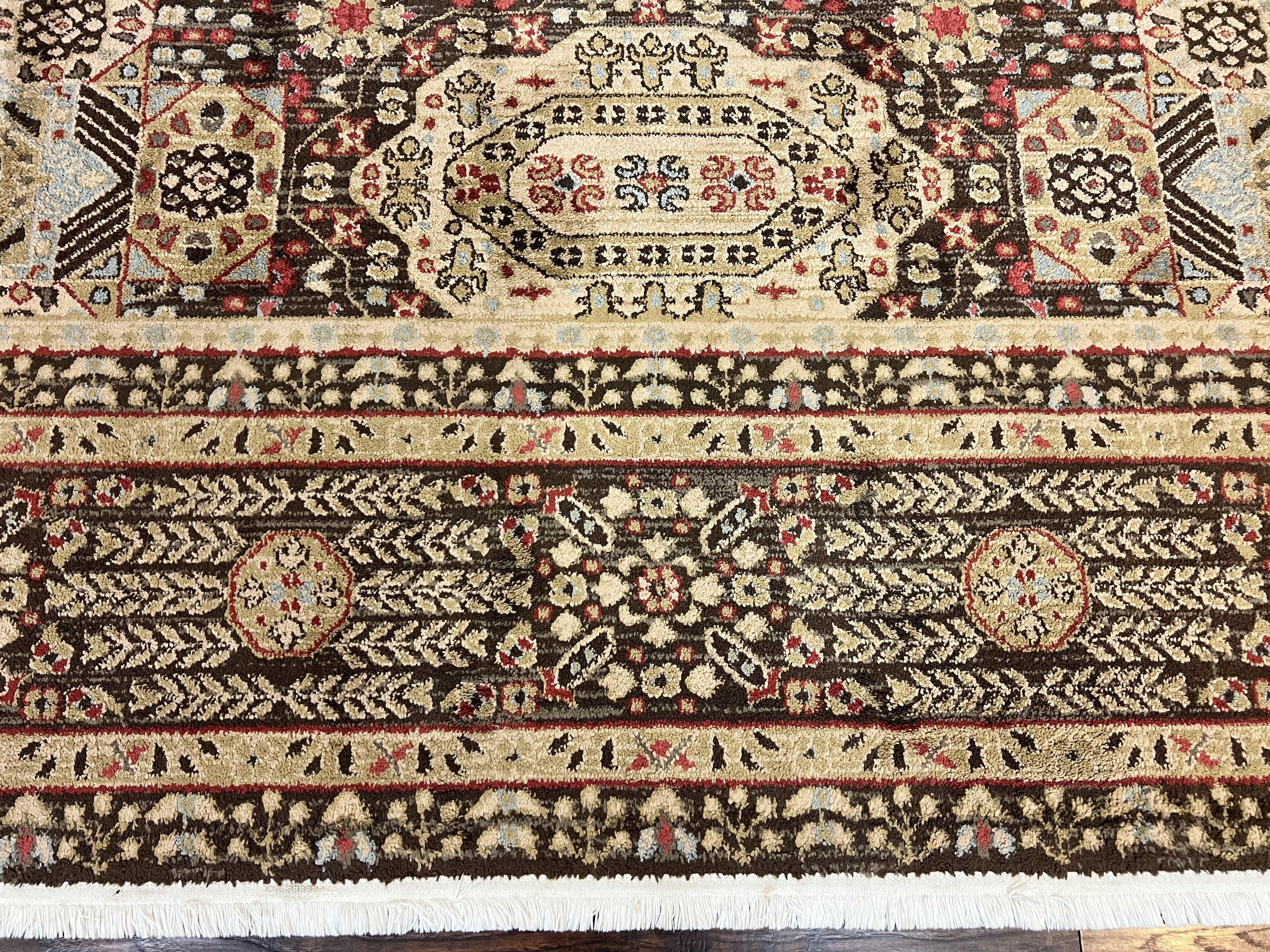 Room Sized Oriental Rug 10x11, Power Loomed Carpet, Tan Brown, Unique Loom