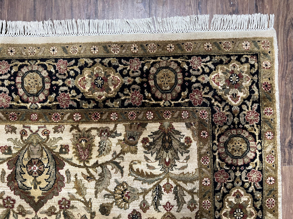 Indo Mahal Rug 6x9, Indian Floral Carpet 6 x 9, Beige and Black, Allover Design, Living Room Rug, Bedroom Rug, Traditional Rug, Vintage Rug