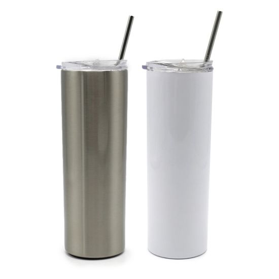 20oz Blank Gloss White, Matte White or Silver Stainless Skinny Straight Sublimation Tumblers