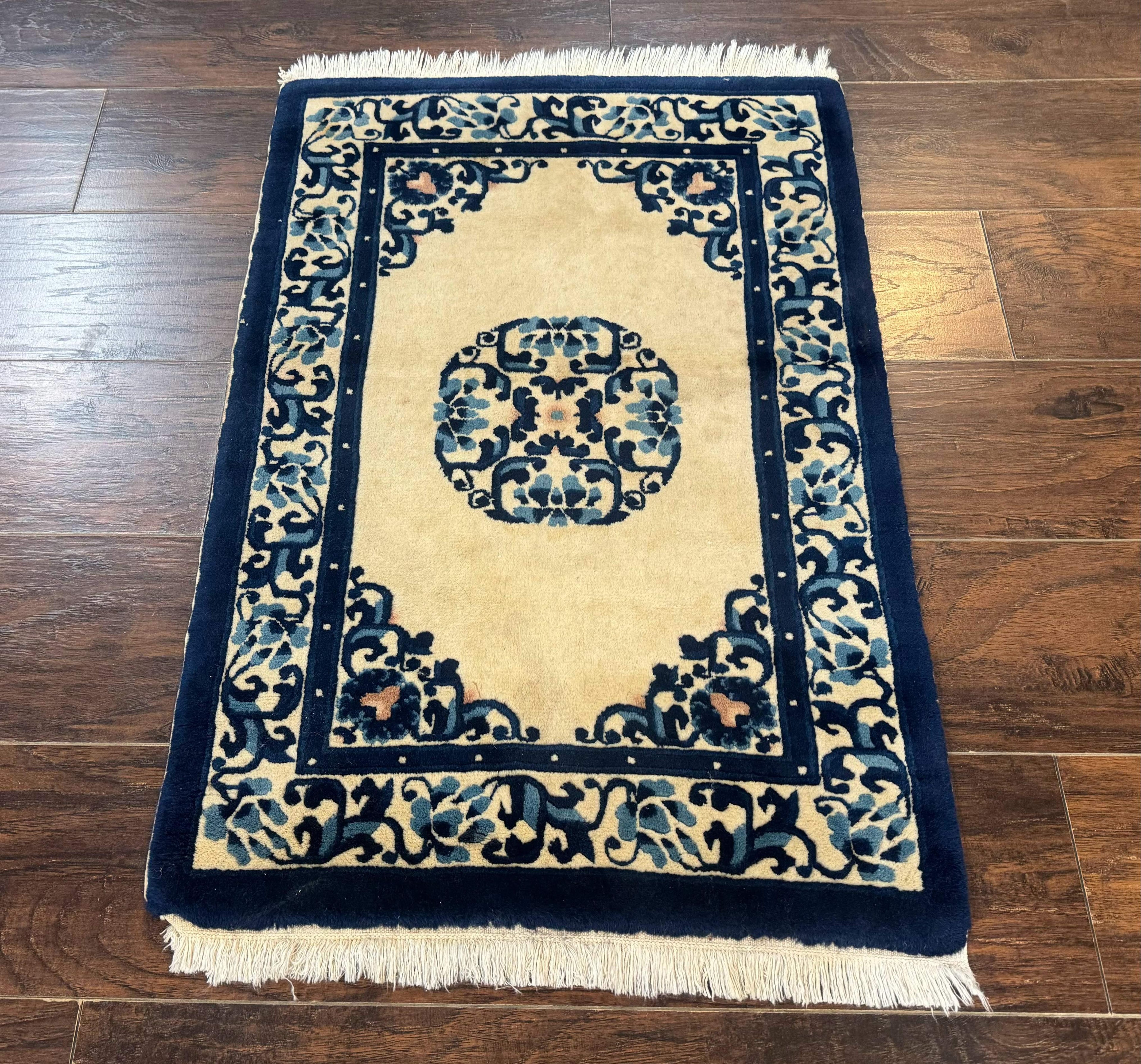 Chinese Peking Rug 2x3, Small Wool Chinese Carpet, Art Deco Rug