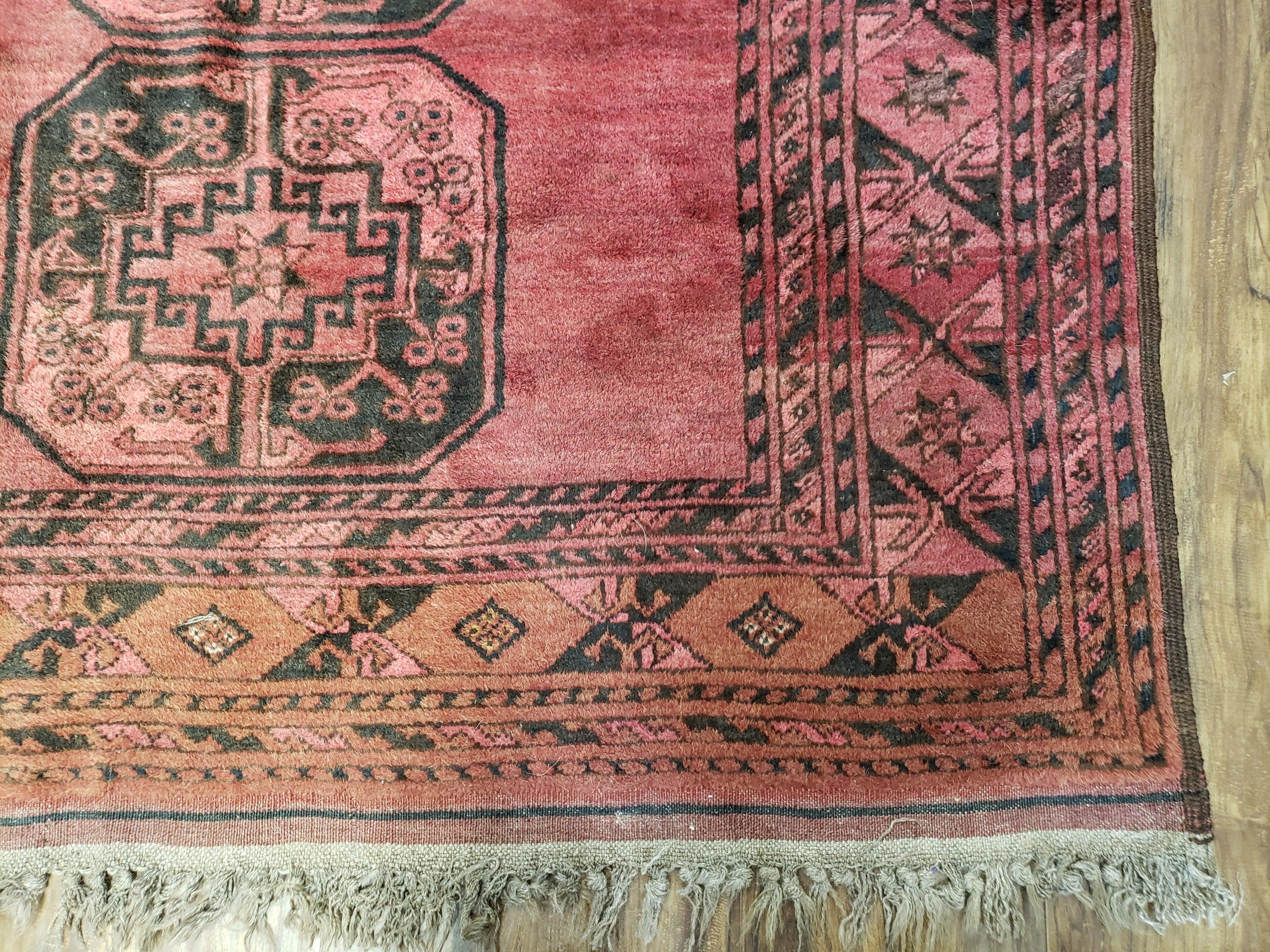 Antique Bukhara Area Rug, Vintage Afghan Bokhara Bashir Rug, 4x6 Hand-Knotted Oriental Carpet, Red & Black Wool Rug, 4' x 5'9