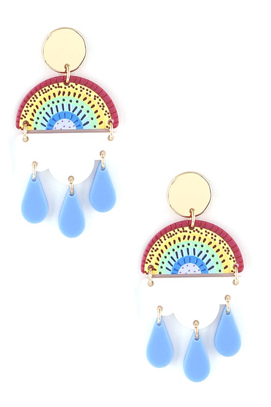 Acrylic Rainbow Rainy Cloud Earrings