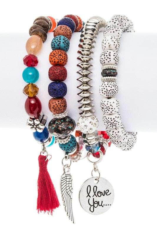 LOVE Mix Charm And Beads Layered Bracelet Set