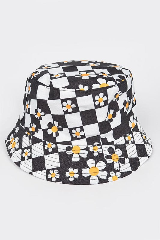 Checker Board Daisy Print Bucket Hat