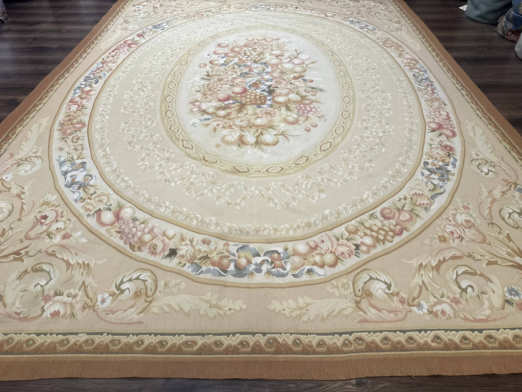 Aubusson Rug 9x12, French European Design, Floral, Elegant