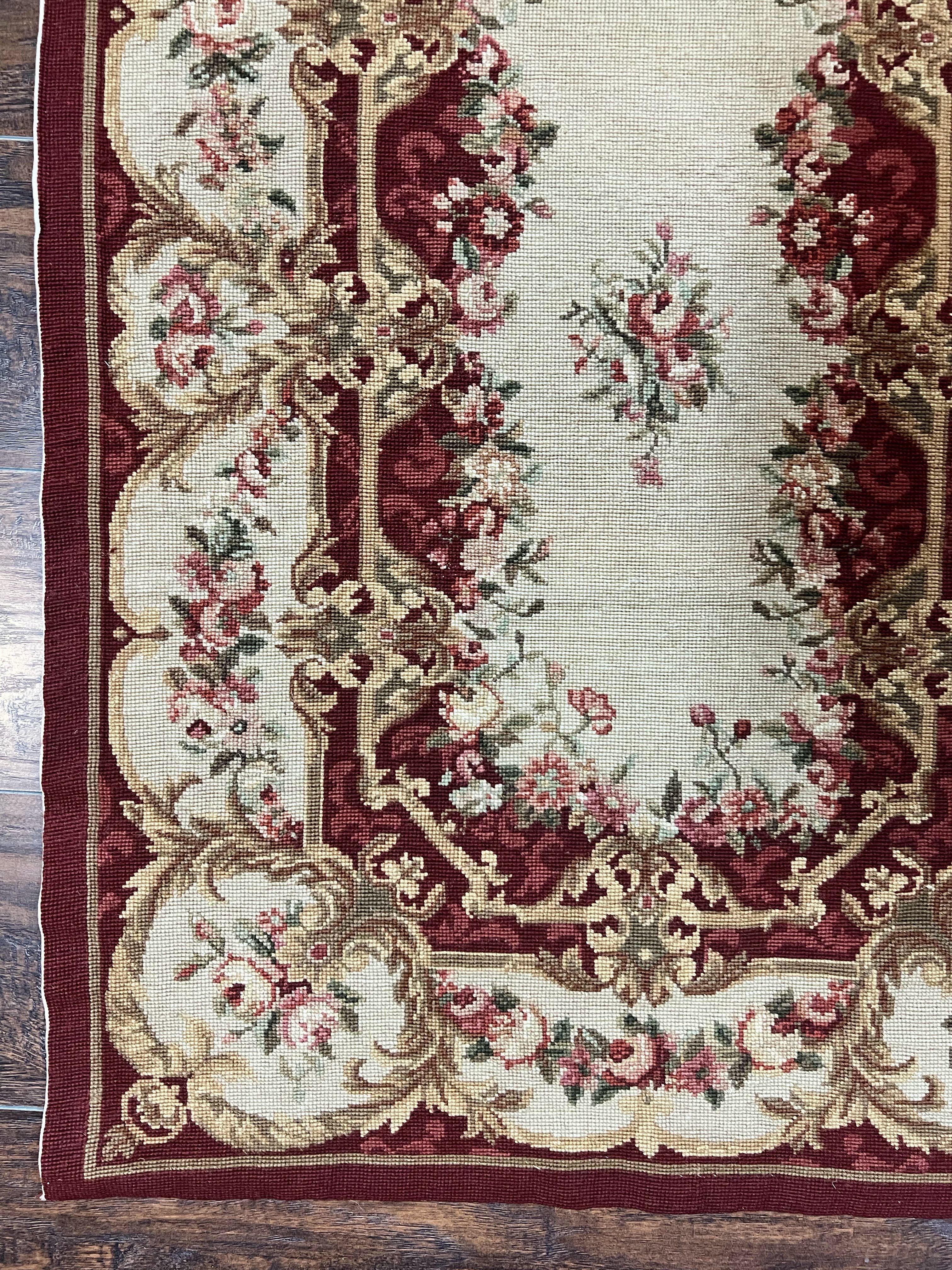 Needlepoint Runner Rug 2.5 x 10.7, Tan Runner Rug, Flatweave Runner, Aubusson European Design, Needlepoint Rug, Long Runner, Hallway Rug