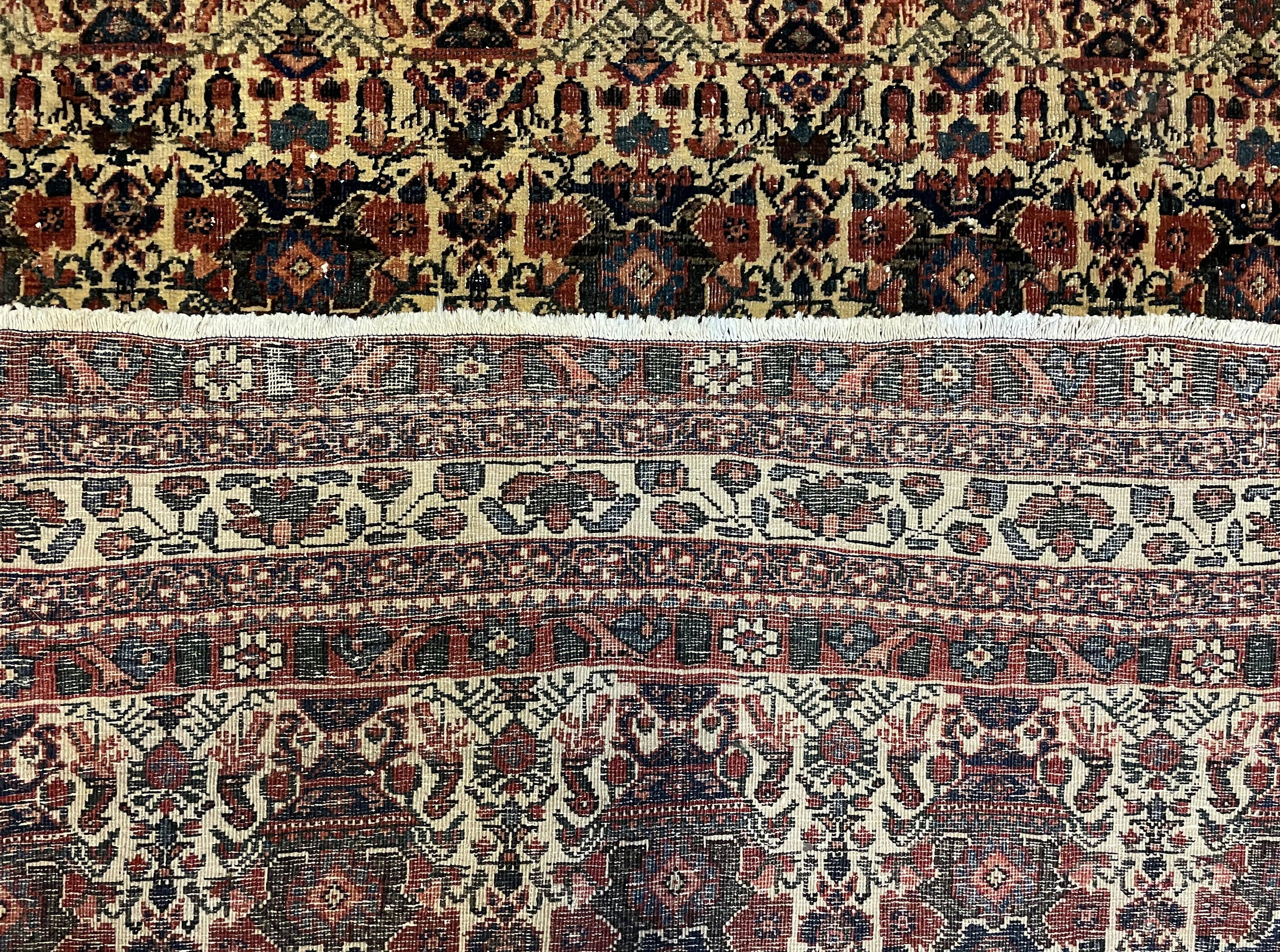 Antique Persian Afshar Rug 5x7, Wool Hand Knotted Oriental Carpet 5 x 7 ft, Repeated Motif Allover, Cream and Maroon, Tribal Rug, Medium Sized Rug,  Zil-i-Sultan Design
