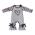 Leopard heart print long sleeve baby valentine's romper