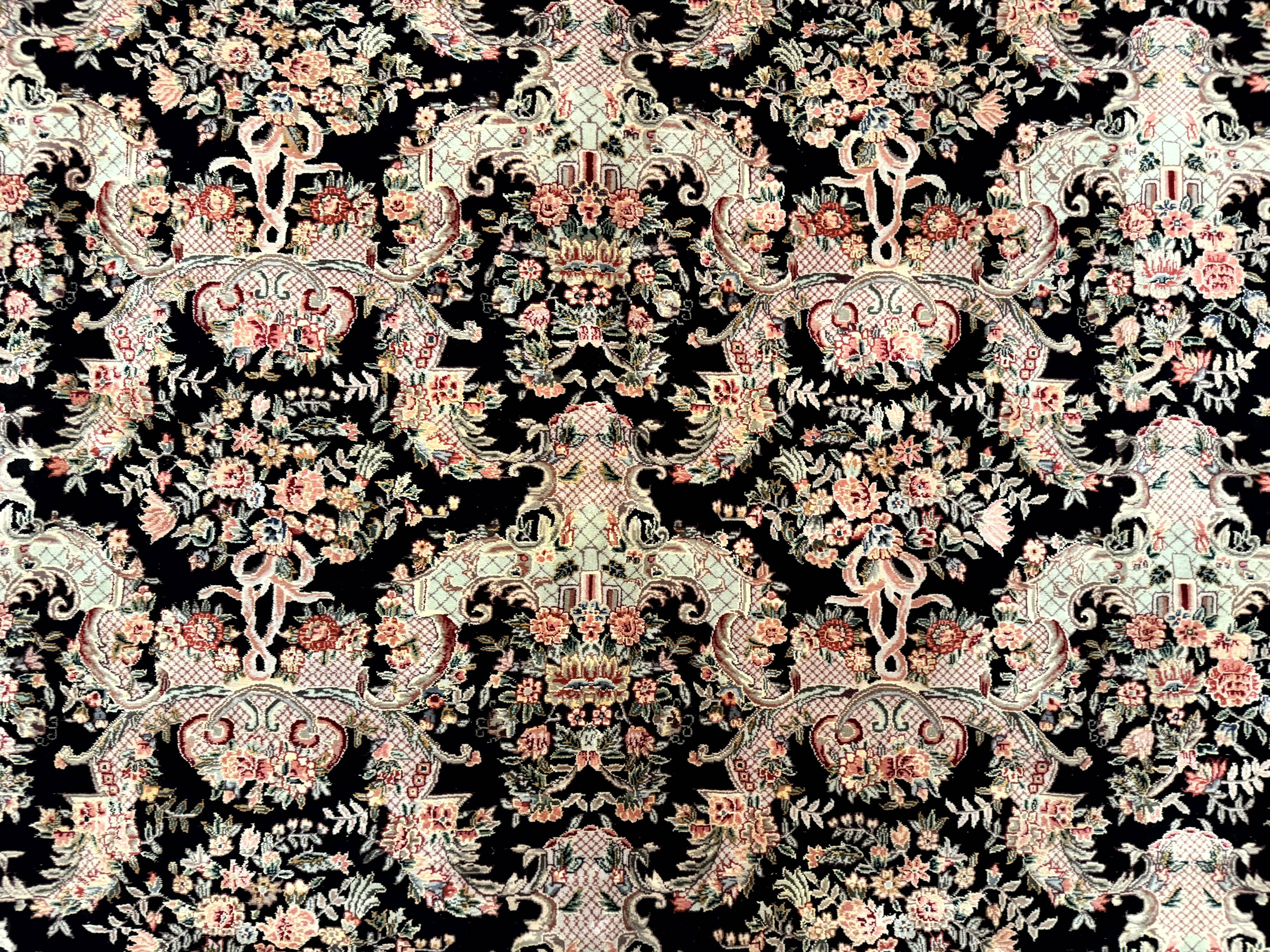 Sino Persian Rug 9x12, Black, Floral Bouquets