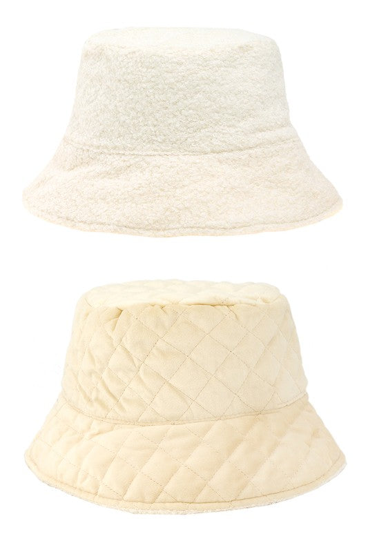 Quilted Velvet and Fur Reversible Bucket Hat
