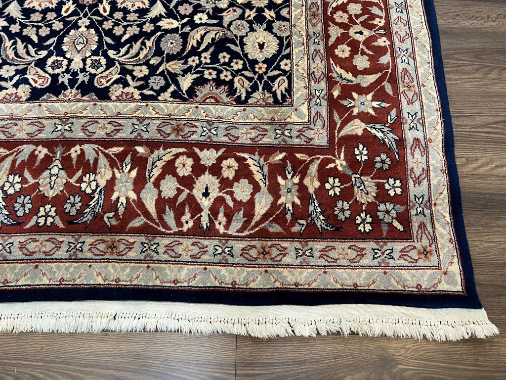 Indo Sarouk Rug 6x9, Vintage Indian Persian Rug, Wool Oriental Carpet, Navy Blue Red Allover Floral Rug, Traditional Very Fine Rug, Area Rug