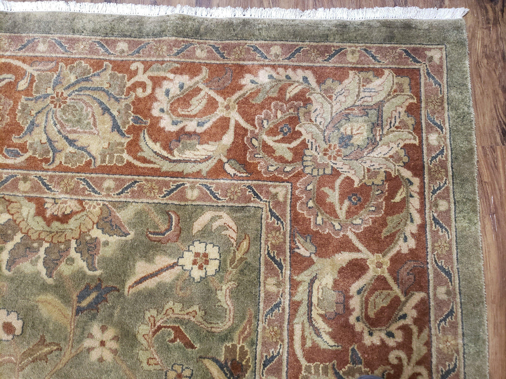 Green Indo Mahal Area Rug 9x12, Wool Hand-Knotted Carpet