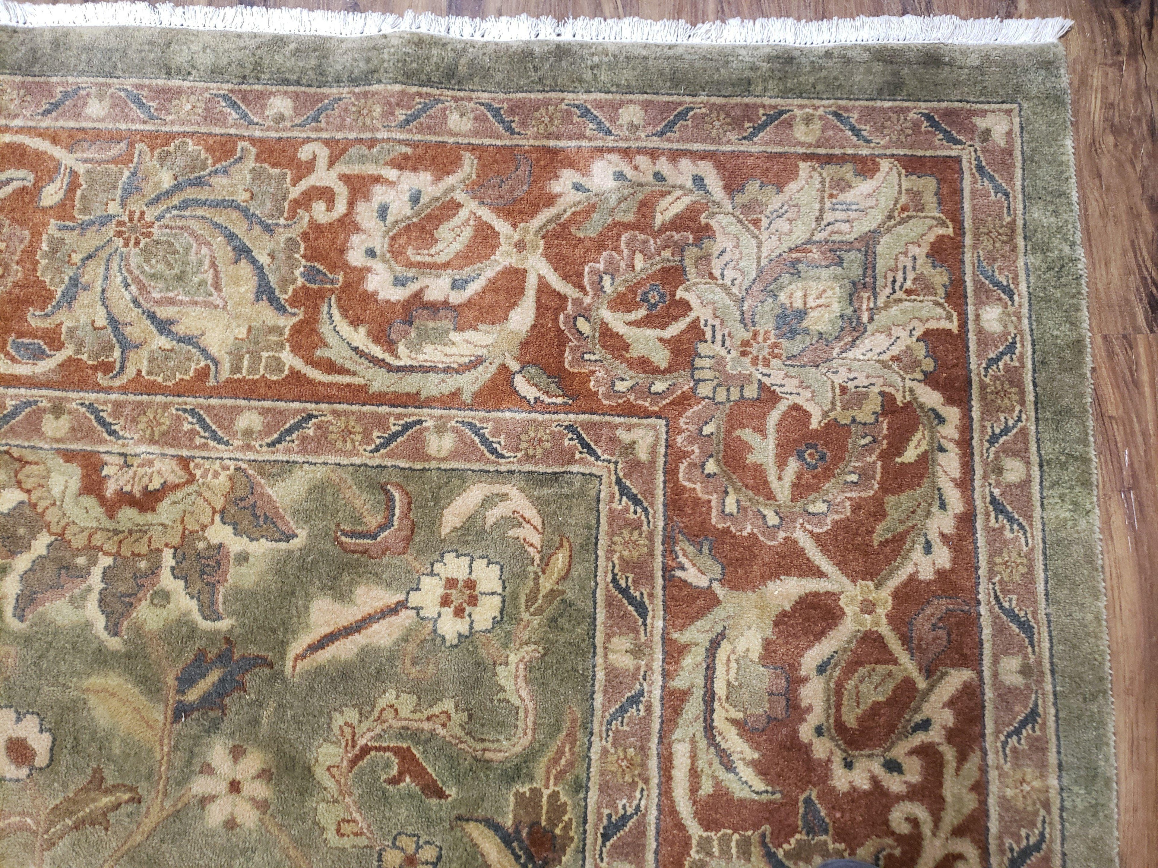 Green Indo Mahal Area Rug 9x12, Wool Hand-Knotted Carpet