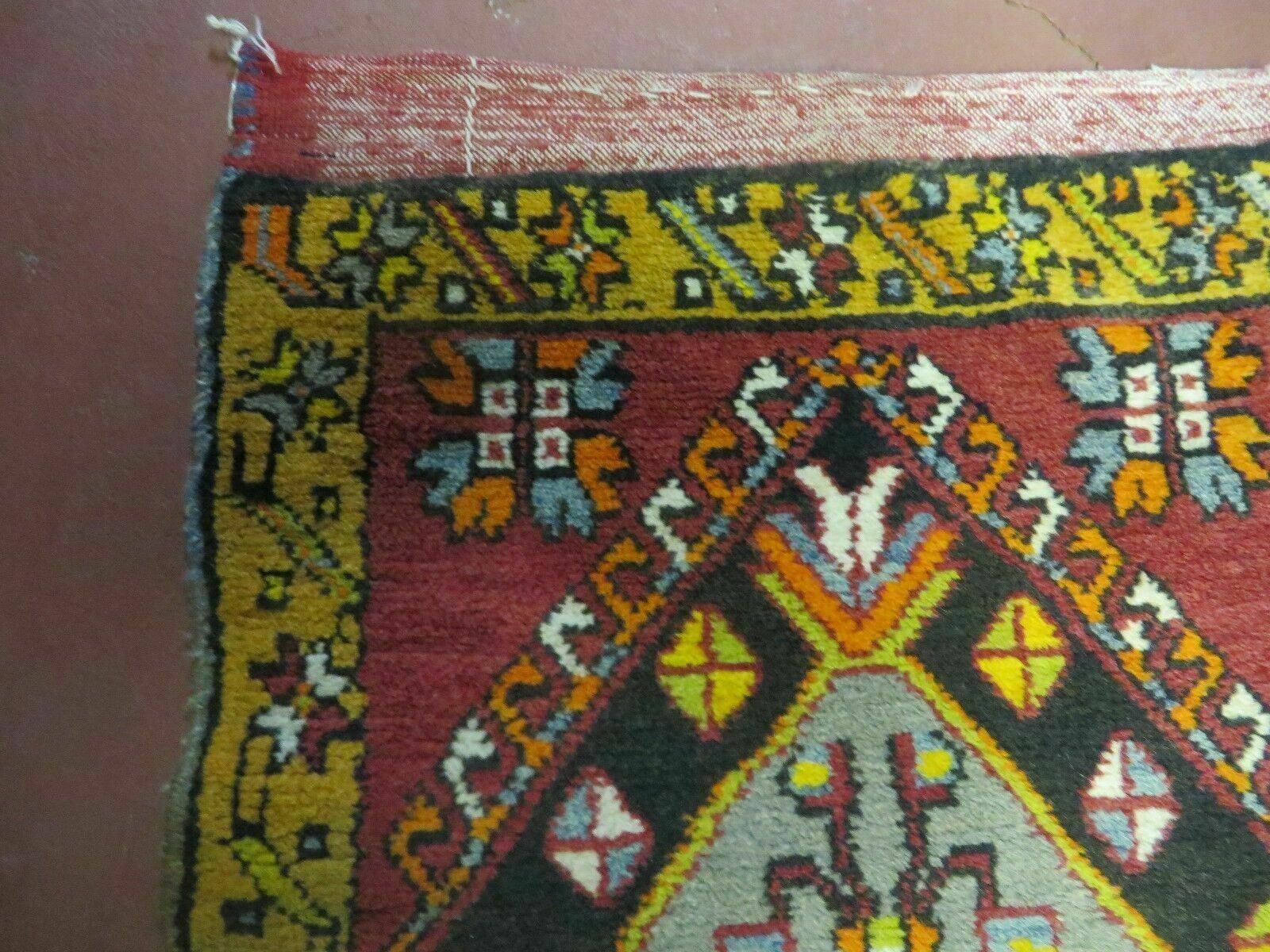 19" X 42" Antique Handmade Turkish Colorful Oushak Oshak Yastik Wool Rug Mat