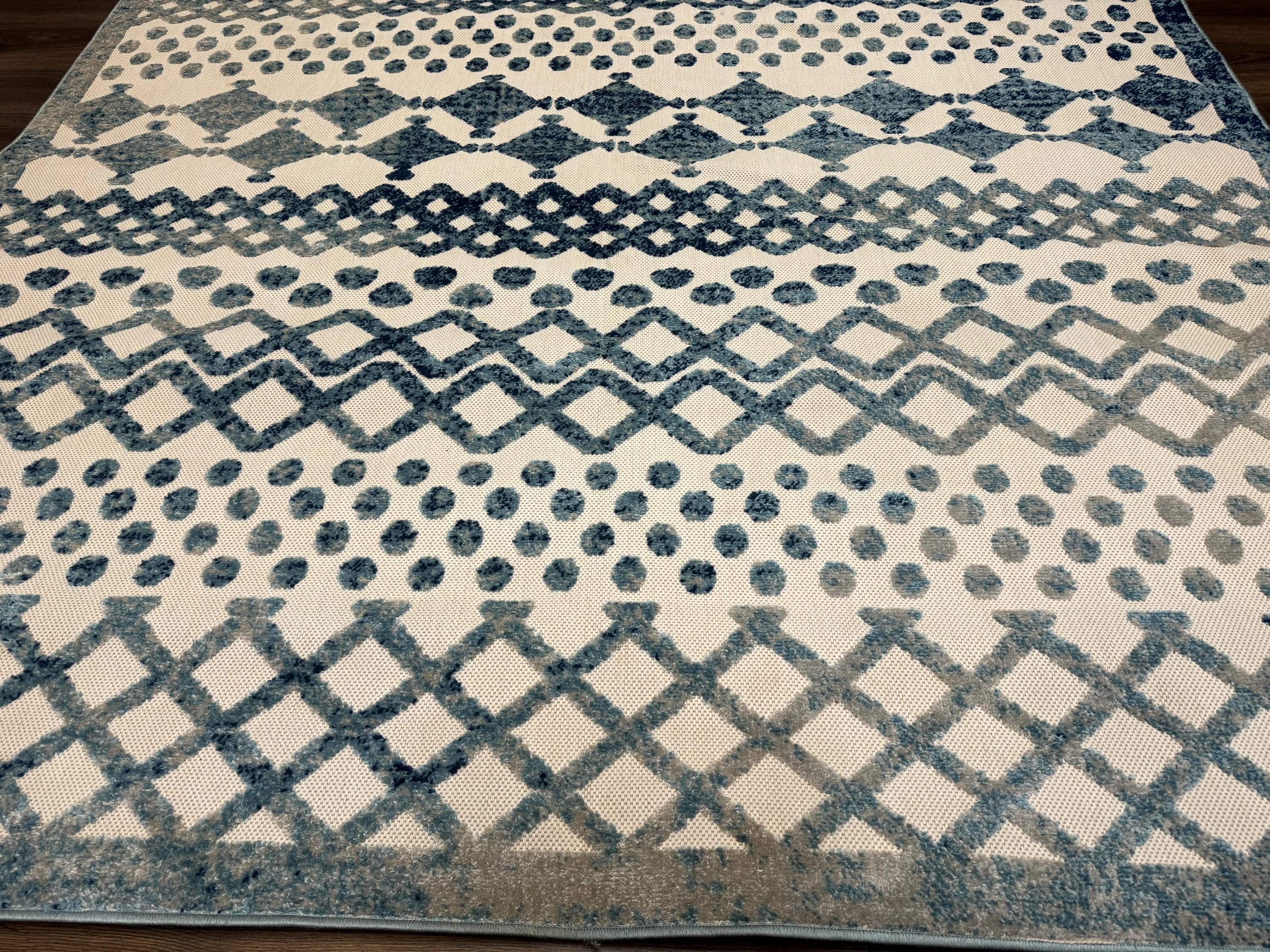 Modern Rug 8x10, Abstract Rug, Oat and Blue, Raised Pattern, Modway Rug Collection