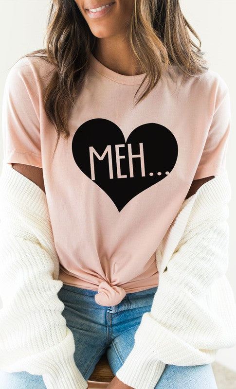 Meh Black Heart Valentines PLUS SIZE Graphic Tee T-Shirt
