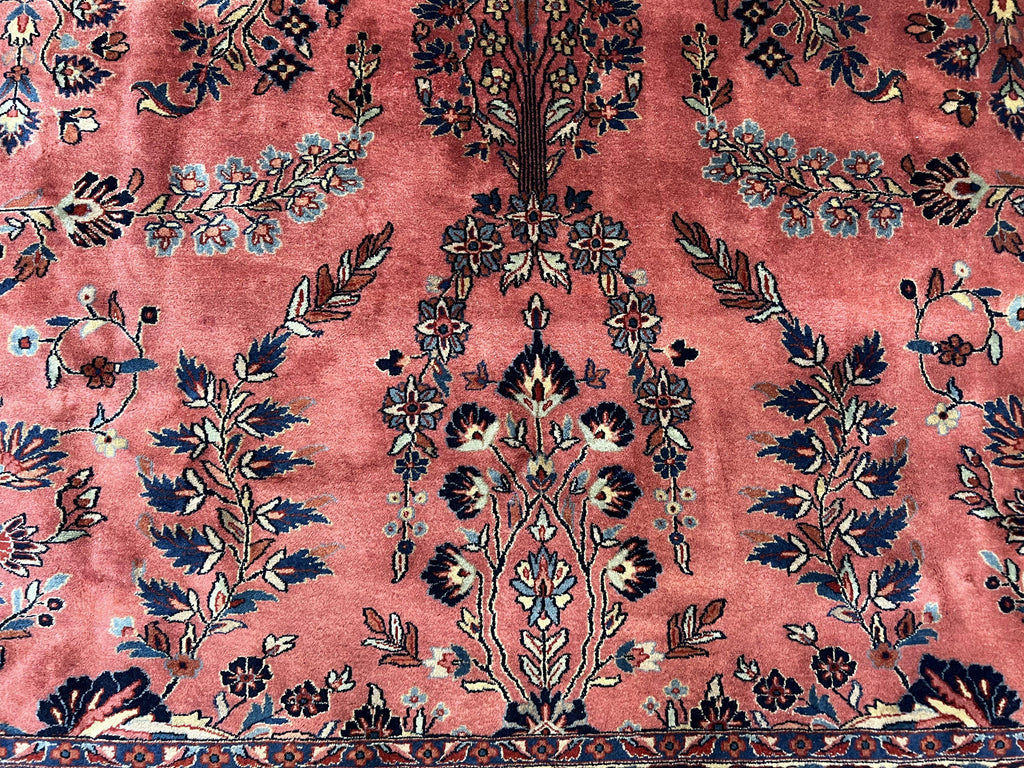 Indo Sarouk Rug 10x14, Vintage Indian Persian Area Rug 10 x 14, Wool Hand-Knotted Oriental Carpet, Red Floral Allover Large Rug, Beautiful