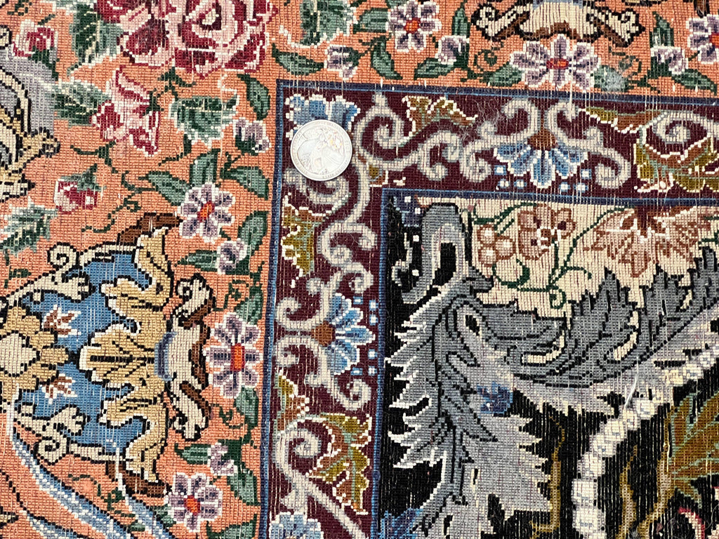 Wonderful Persian Isfahan Rug 3.7 x 5, Kork Wool on Silk Foundation, Very Fine 460 KPSI, Tree of Life Persian Vase Design Animal Pictorials Peacocks