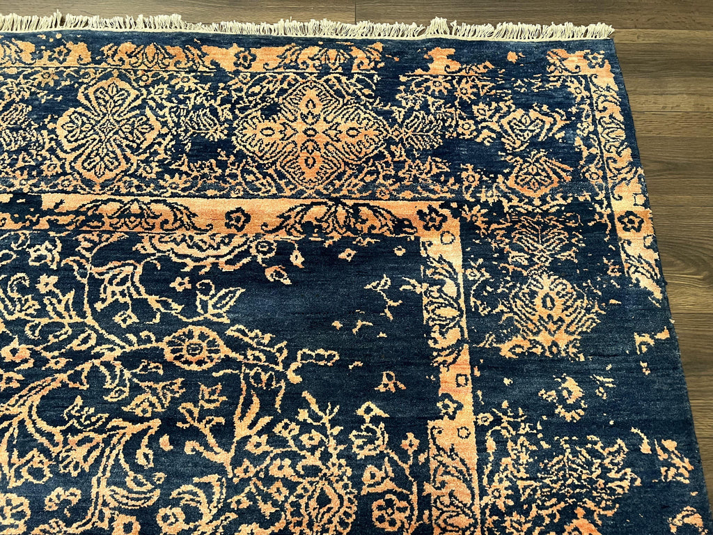 Area Rug 8x10 High Quality Handmade Oriental Carpet, Modern Contemporary Rug, Rug for Living Room, Wool Rug, Blue and Gold, Pakistani Rug