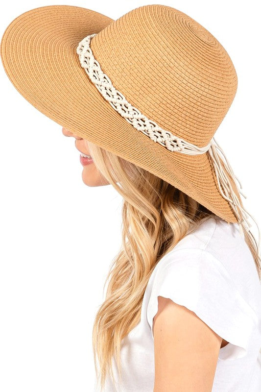 Braided Cotton Band Floppy Straw Hat