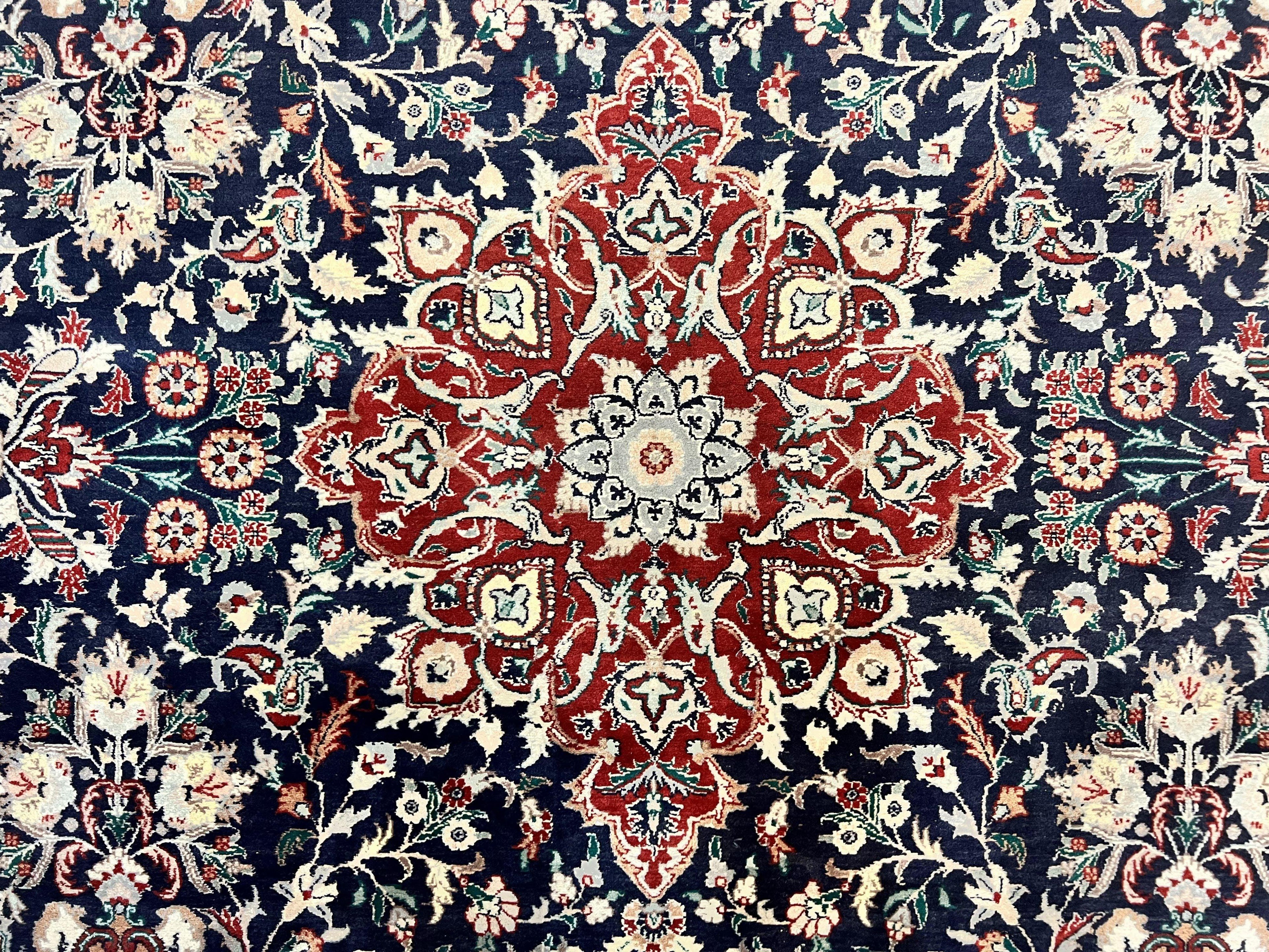 Pak Persian Rug 6x9, Floral Medallion, Dark Blue, Traditional Oriental Carpet, Handmade Wool Vintage Medium Size Rug, 240 KPSI