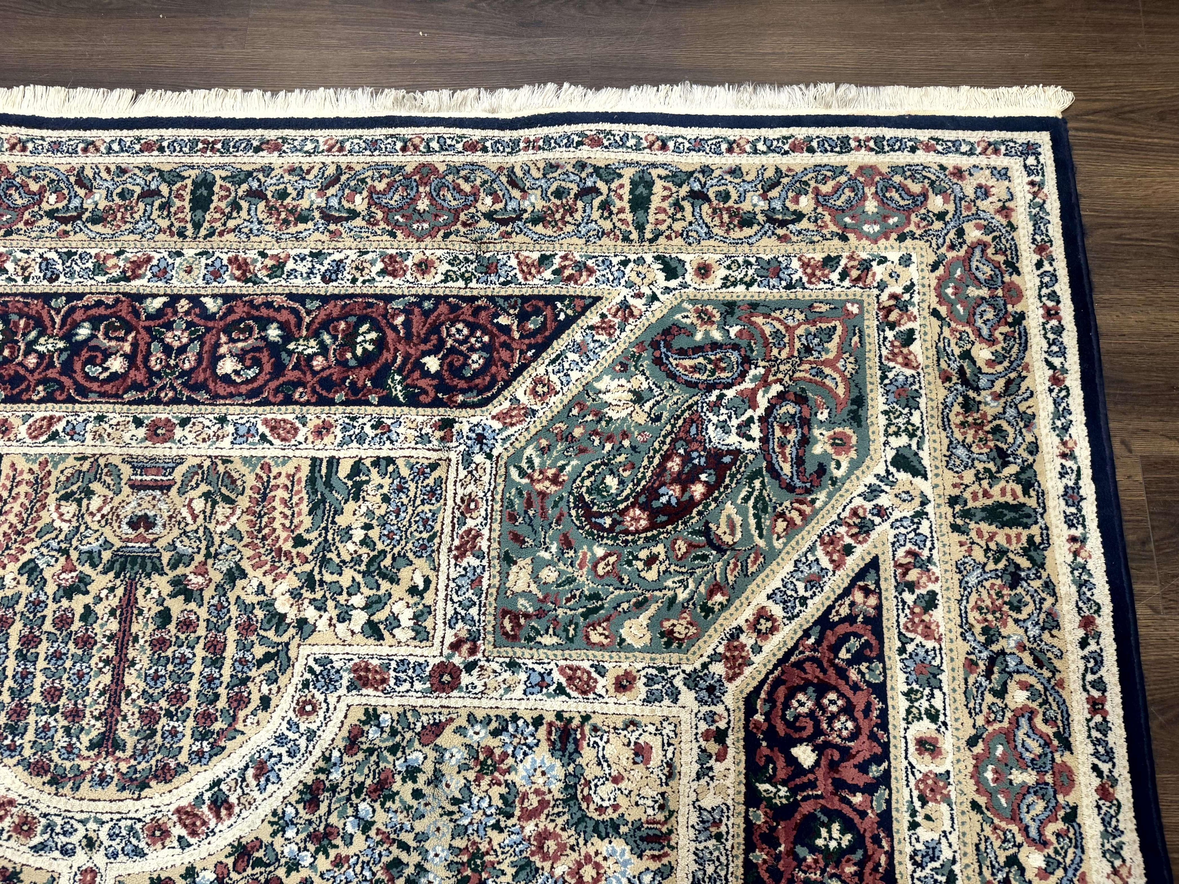 Persian Rug 8x11, Belgium Power Loomed Rug, Kirman Lavar Floral Design, Vintage Rug
