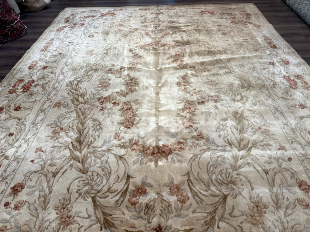 Chinese Aubusson Wool Rug 10x14, European Design, Thick Wool Pile