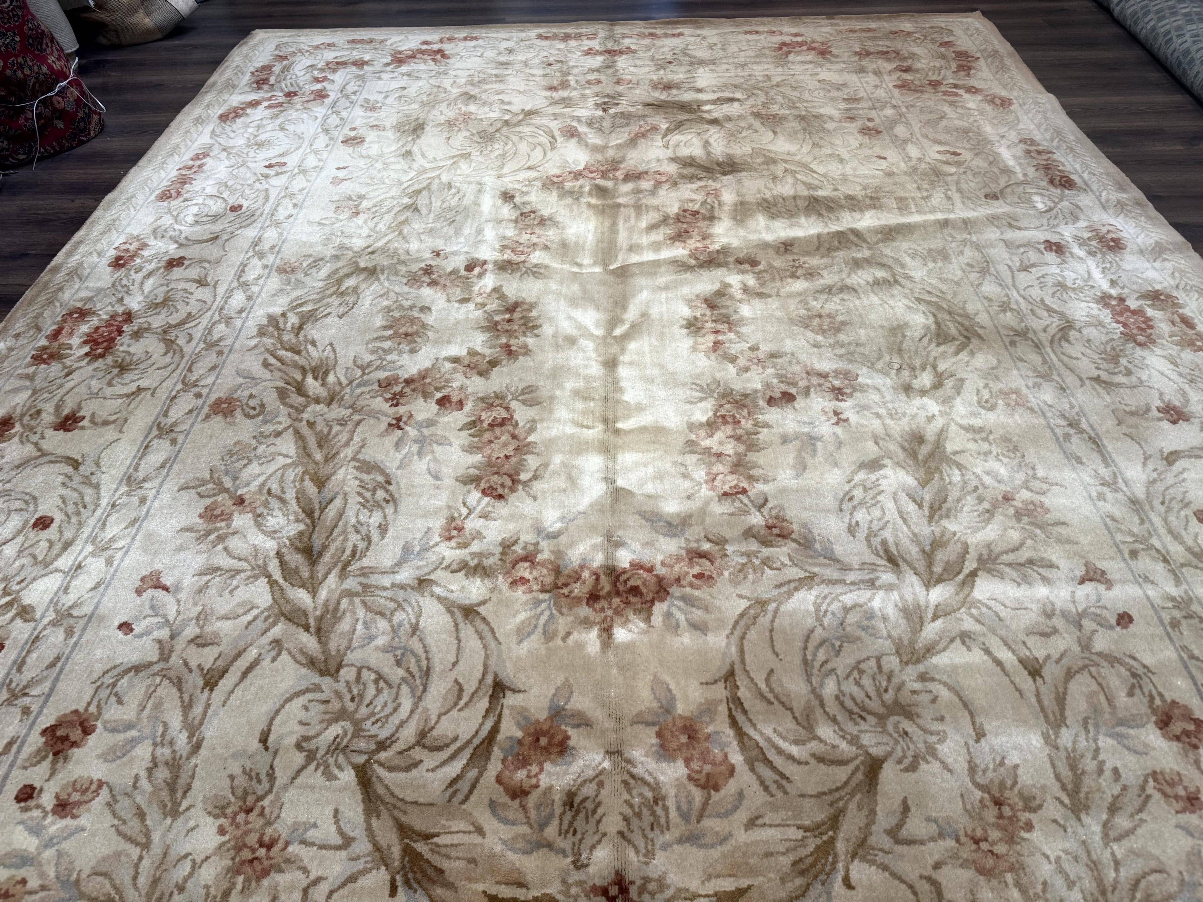 Chinese Aubusson Wool Rug 10x14, European Design, Thick Wool Pile