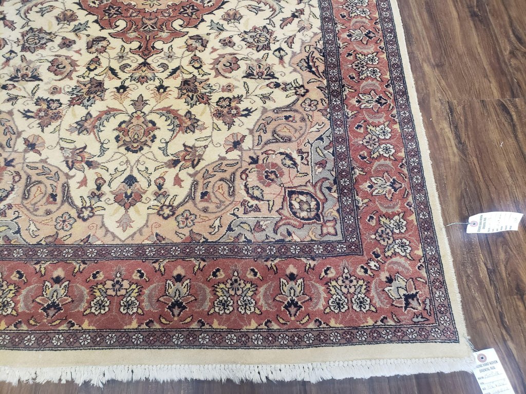 4x6 Handmade Top Quality Pakistani Floral Wool Rug Veg Dyes Carpet Beige Salmon
