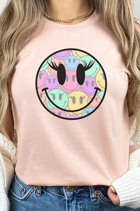 Rainbow Lash Smiley Faces Cheery Graphic Tee T-Shirt