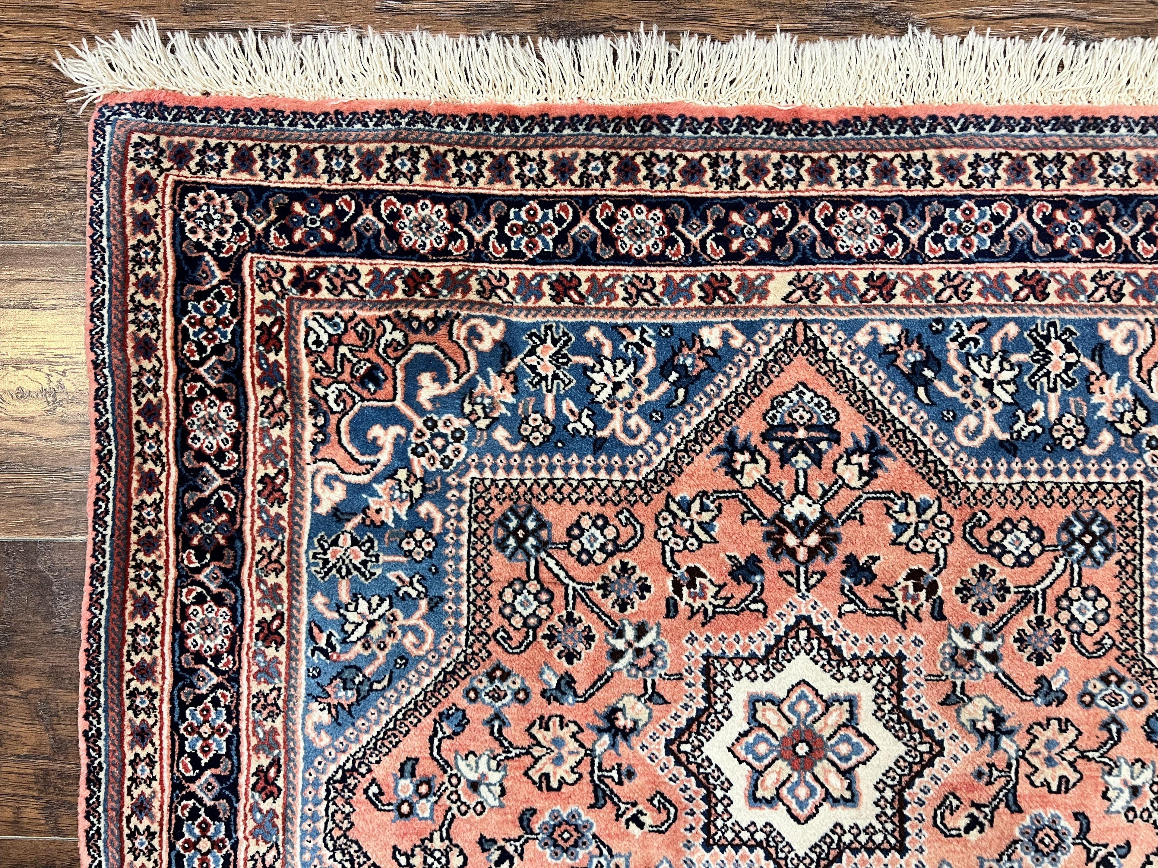 Persian Shiraz Rug 3x5, Geometric Tribal Rug, Wool Hand Knotted Vintage Carpet, Light Red & Blue, Signed by Masterweaver