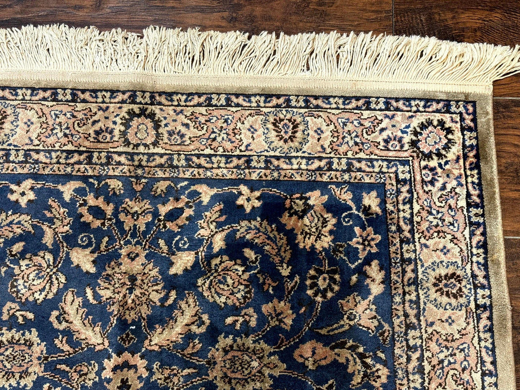 Vintage Art Silk Rug 3x4, Traditional Oriental Persian Design Rug, Belgium Power Loomed Rug, Navy Blue