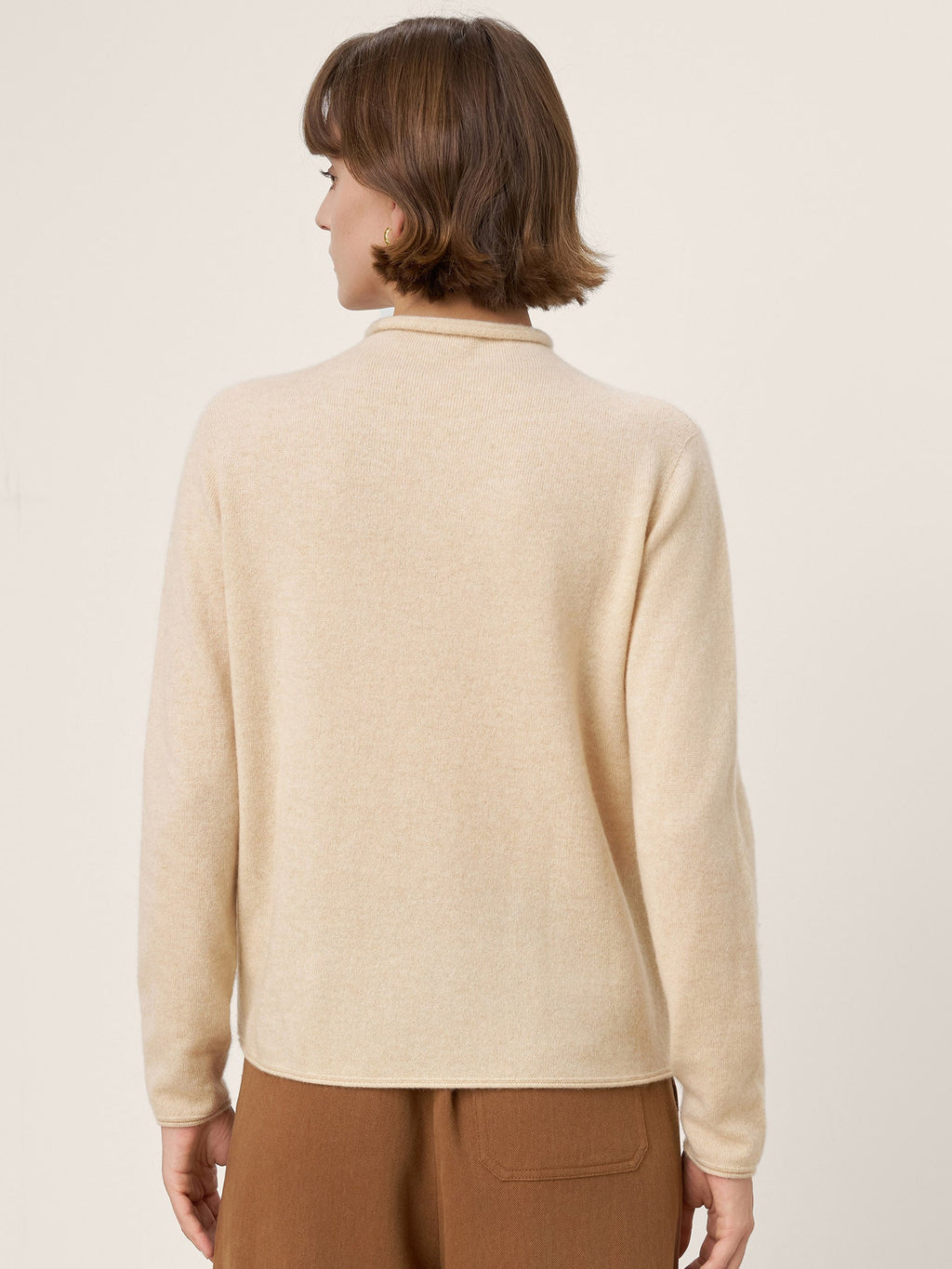 Premium Cashmere Blend Hand-Finished Seamless Mock Neck Lettuce Edge Sweater ZELIE