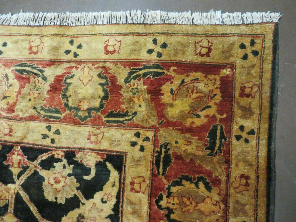 8' X 9' Handmade Pakistan Wool Cotton Rug Peshawar Black Floral Nice # 200C