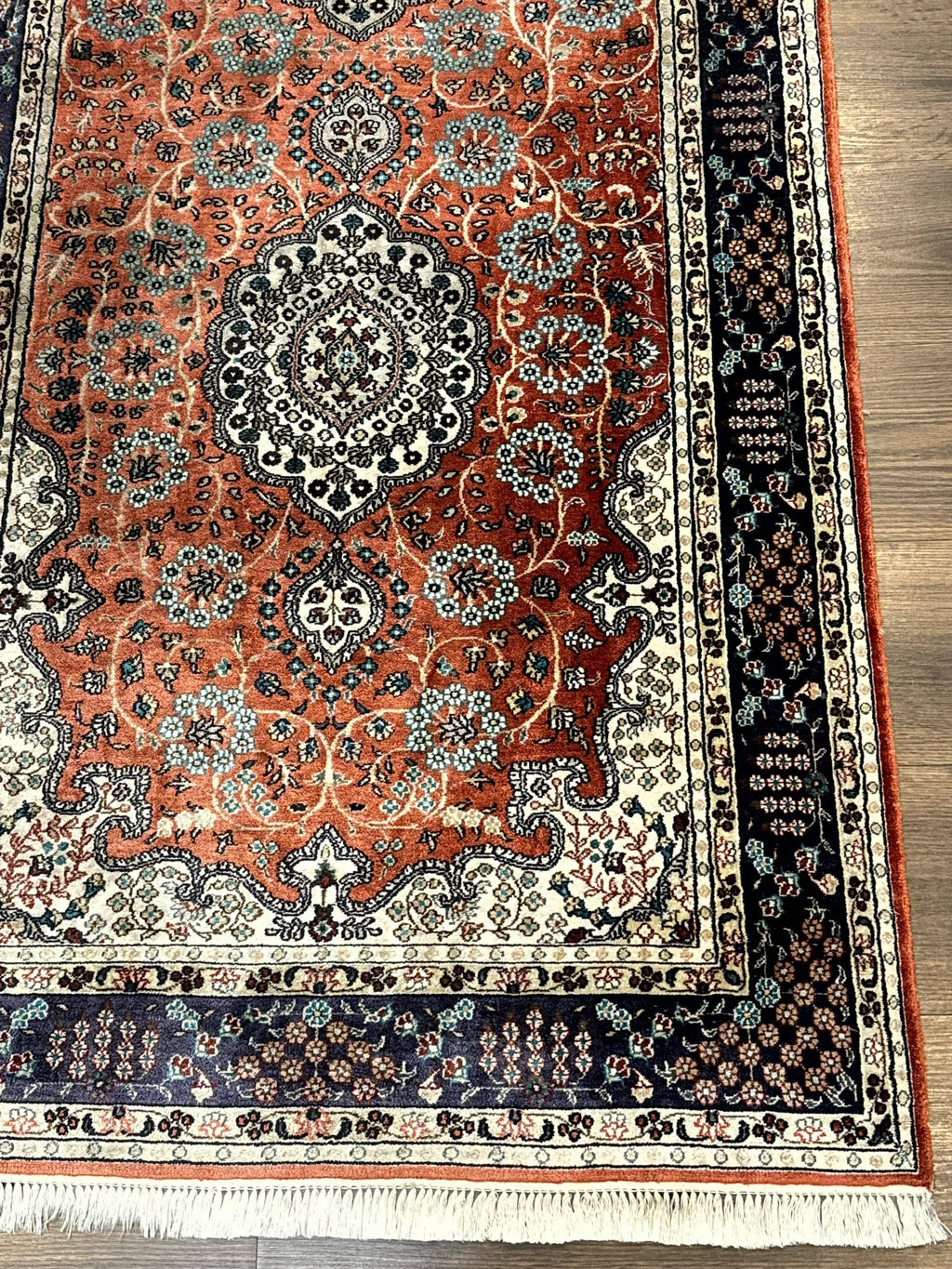 Turkish Silk Runner Rug 3x8, Short Runner Rug, Red, Floral Medallions, Very Fine 360 KPSI, 3 x 8 Runner