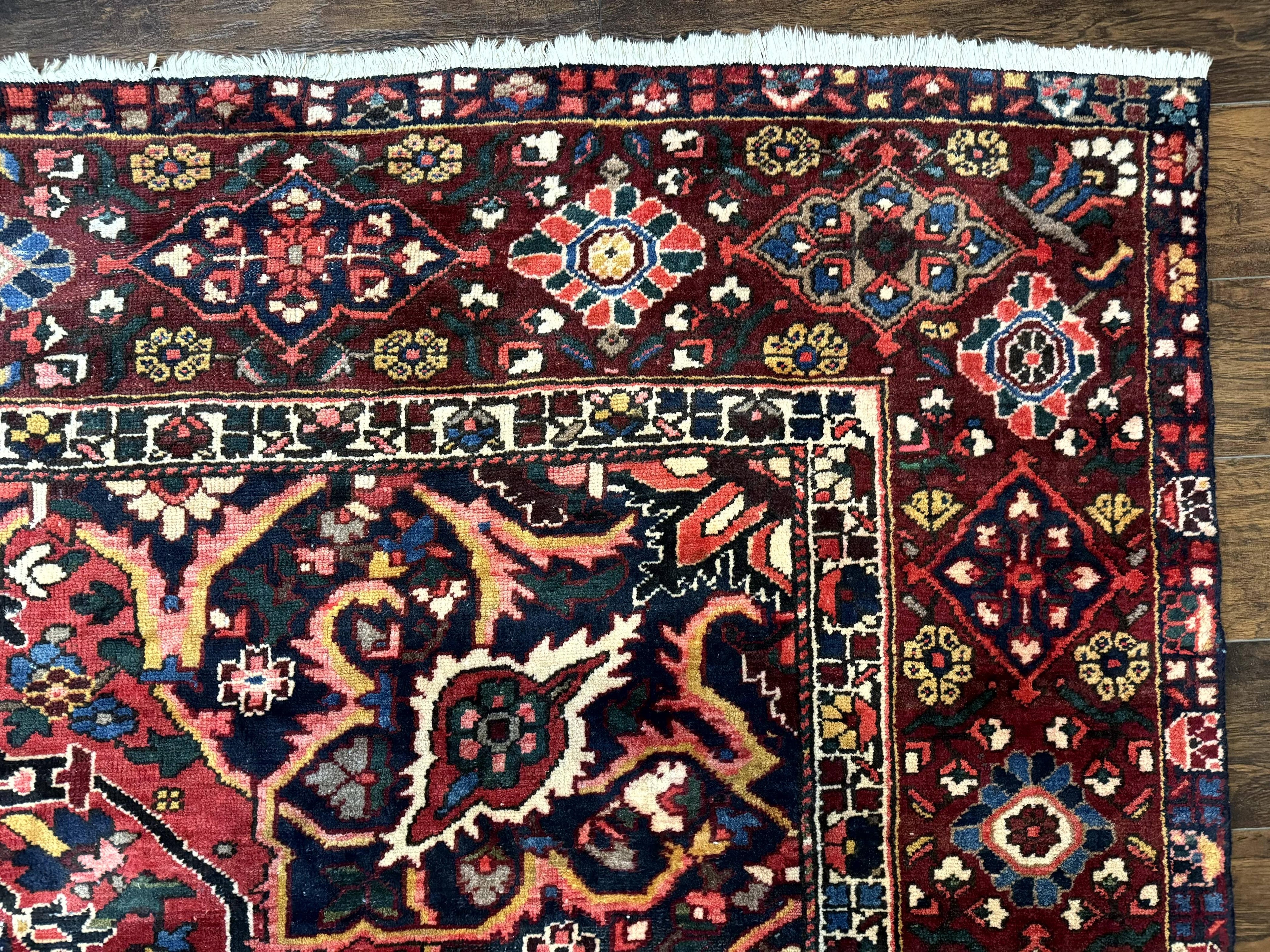 Rare Persian Bakhtiari Rug 10x13, Red, Semi Antique, Large Persian Carpet, Handmade