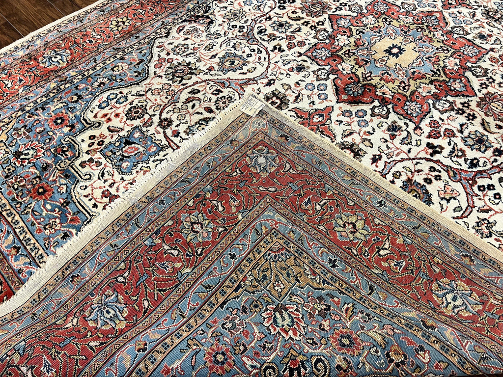 Persian Sarouk Rug 8x12, Wool Hand Knotted Antique Carpet, Floral Medallion, Cream Red, Traditional Oriental Rug