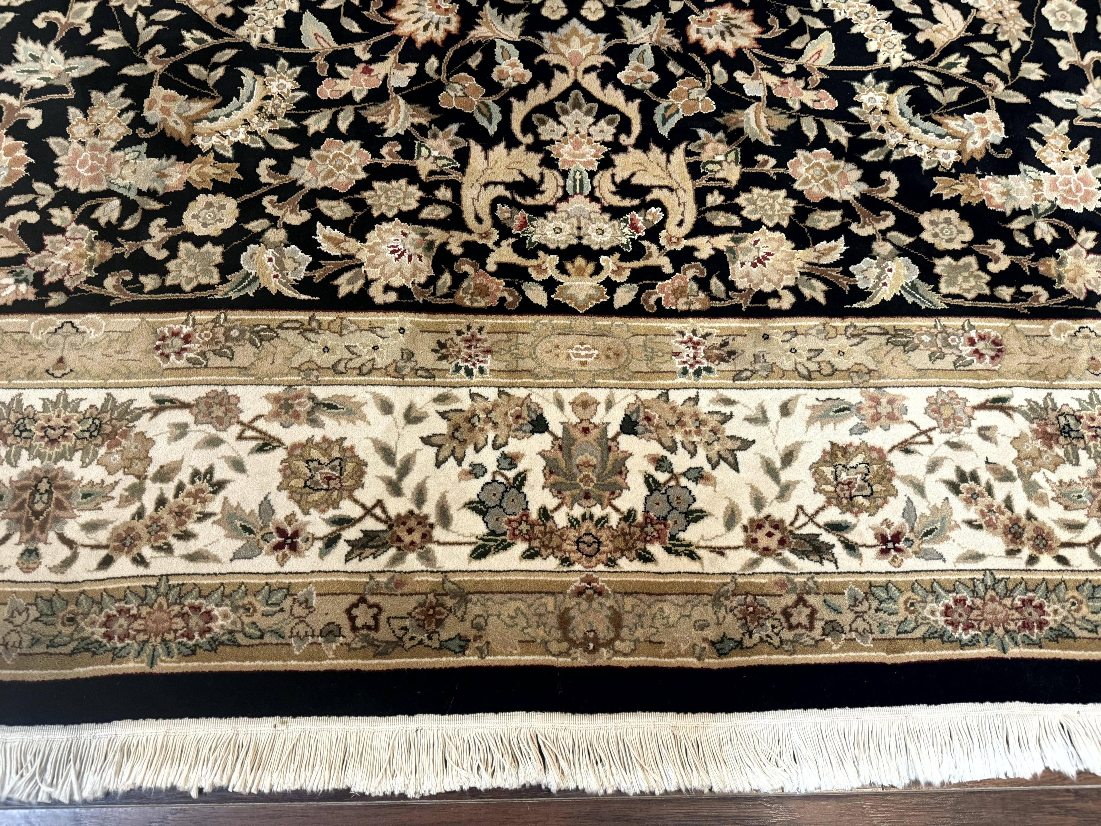 Sino Persian Rug 9x12, Floral Medallion, Black and Ivory, Elegant