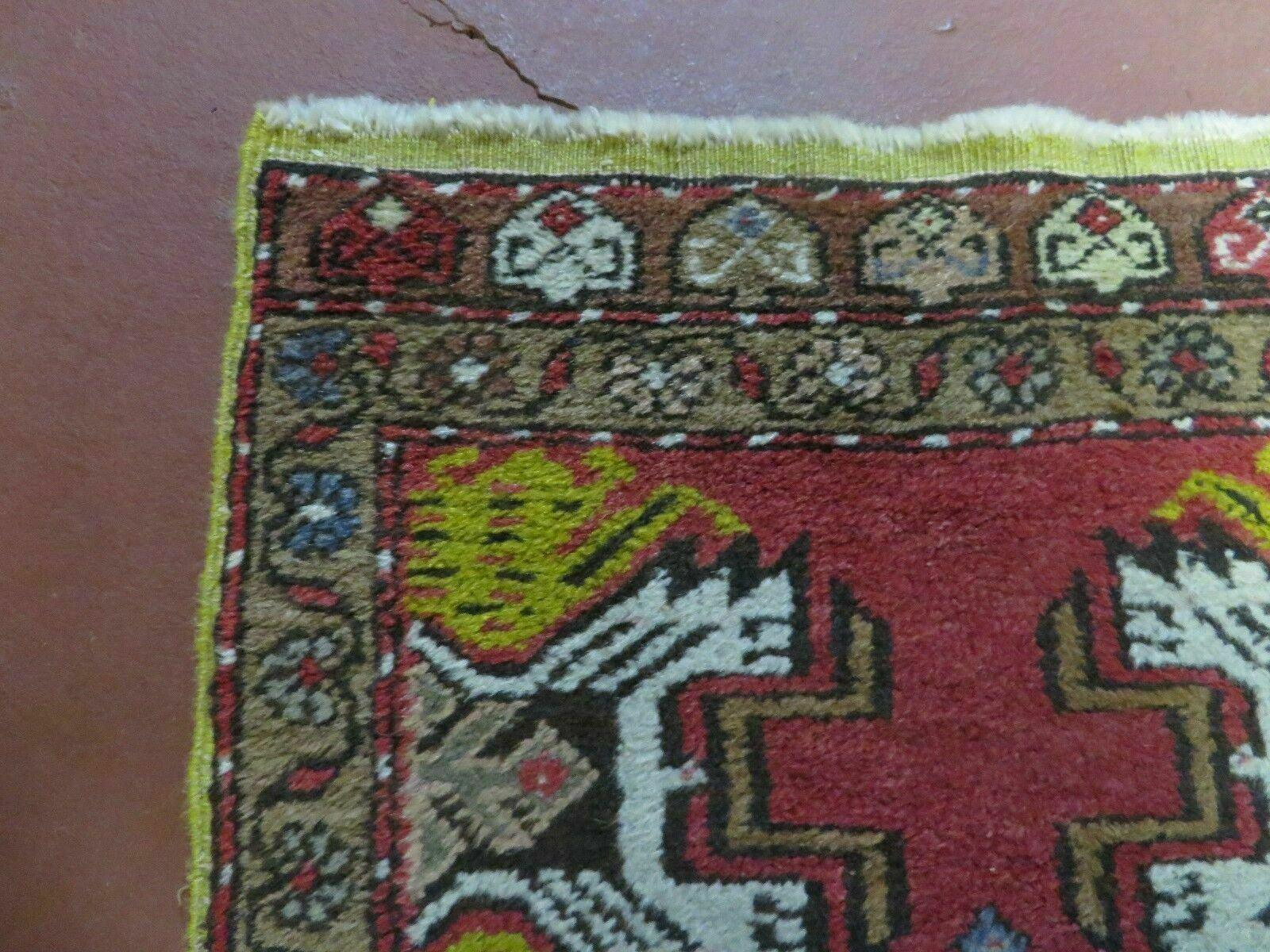 20" X 38" Antique Handmade Turkish Oushak Oshak Yastik Wool Rug Mat Turkey Nice