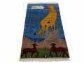 3 x 5 Handmade New Vintage Wool Blue Rug Leopard Lion Jaguar Deer Organic Dyes