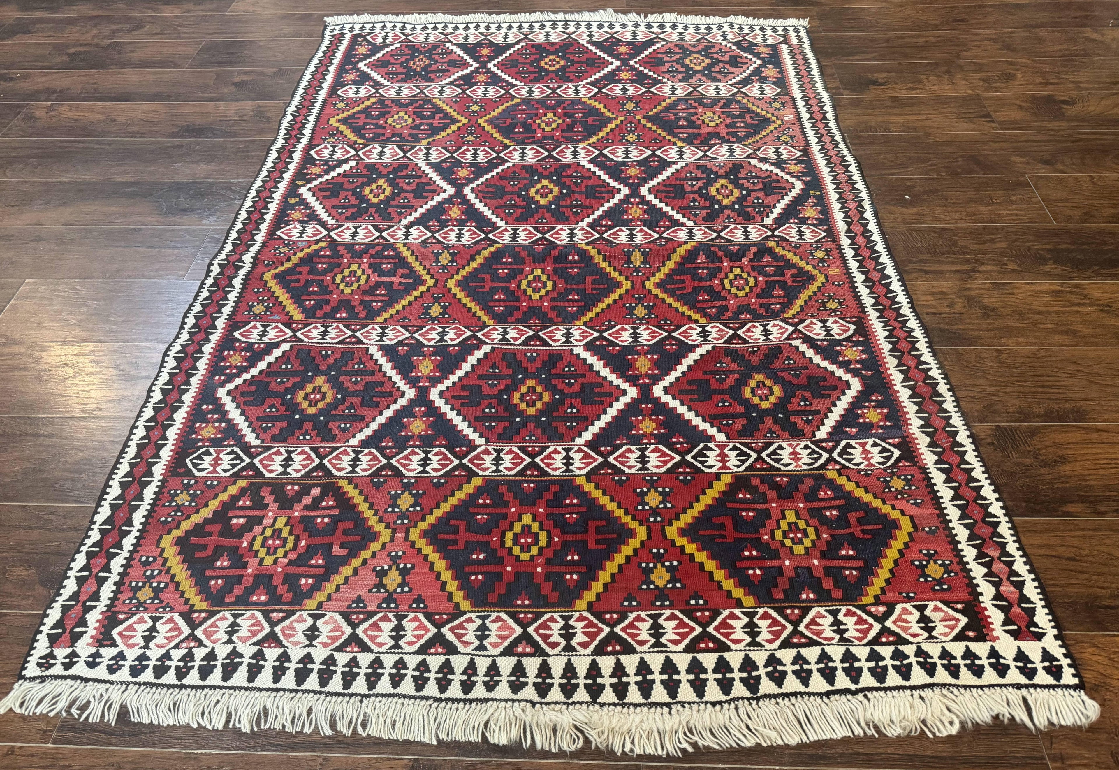 Caucasian Kilim Rug 5x7, Vintage Russian Flatweave Kilim Carpet, Tribal Bohemian Kilim Rug