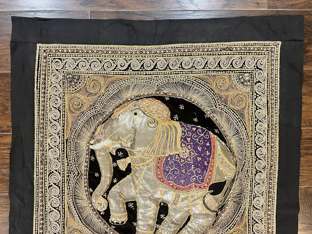 Indian Embroidery 3x3, Elephant Design, Detailed Needlepoint, Beadwork