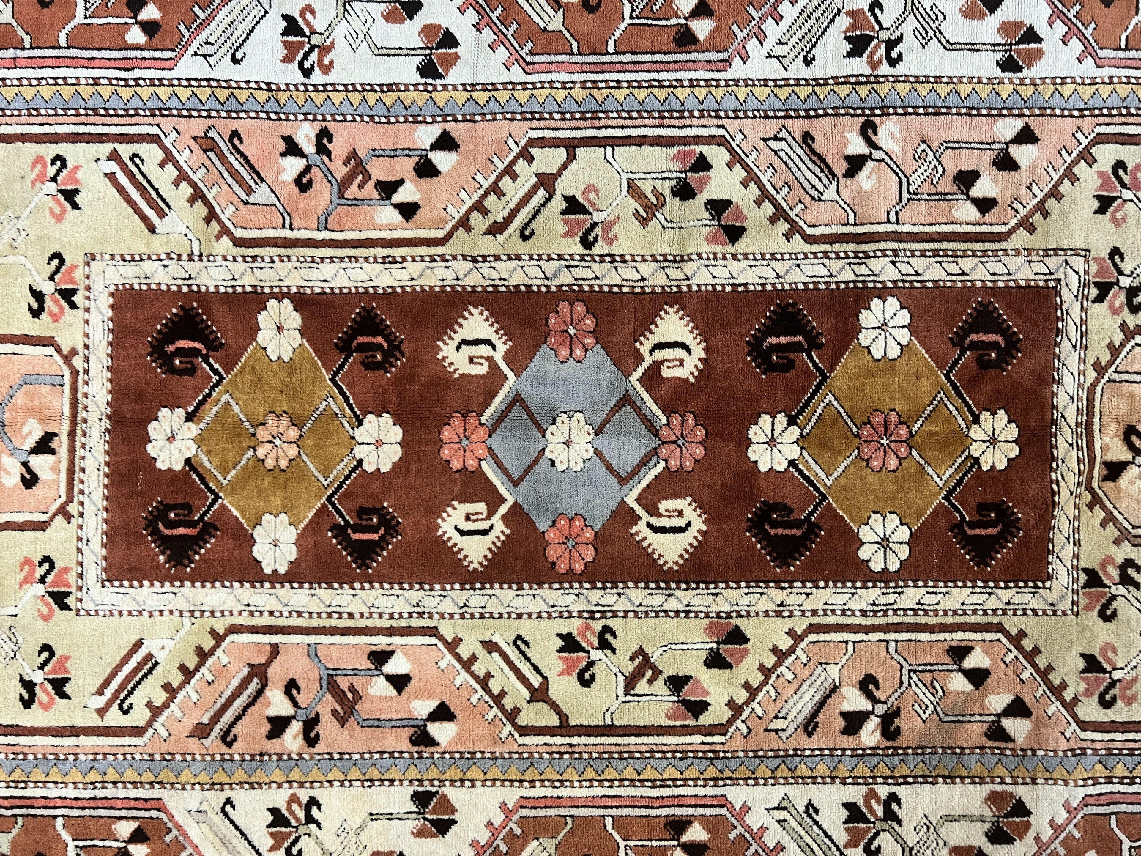 Turkish Rug 7x10, Wool Hand Knotted Vintage Carpet, Geometric Kazak Pattern