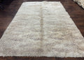 European Rya Shag Rug 6.6 x 9.7, Beige, Fluffy Vintage Area Rug