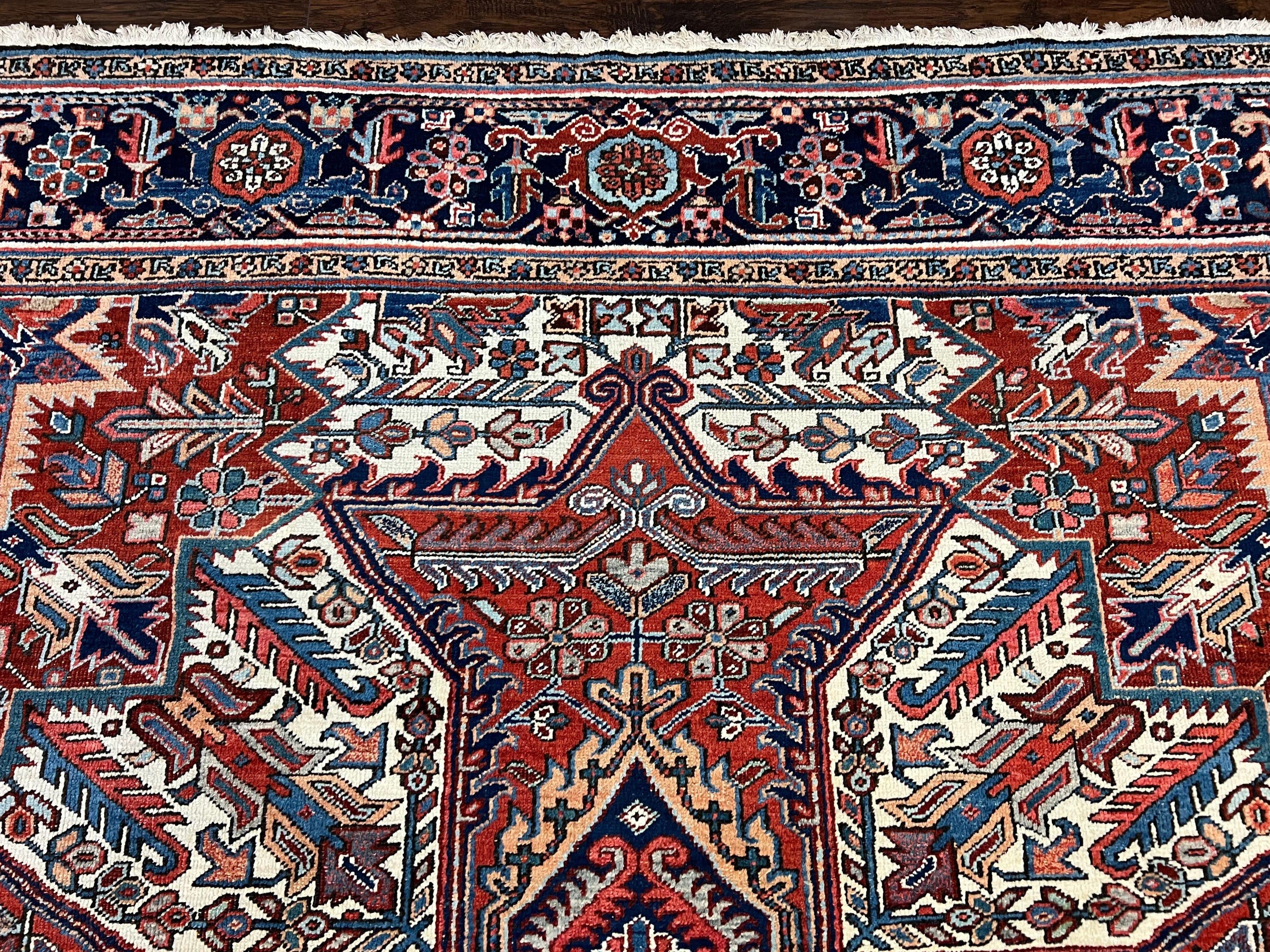 Antique Persian Heriz Rug – 11x16 Palace Size, Geometric Medallion, 1920s