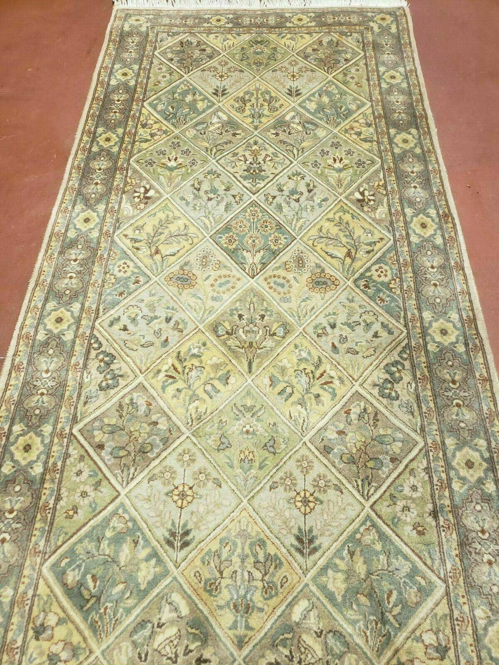2' 7" X 9' Vintage Handmade India Floral Oriental Wool Runner Rug Hand Knotted